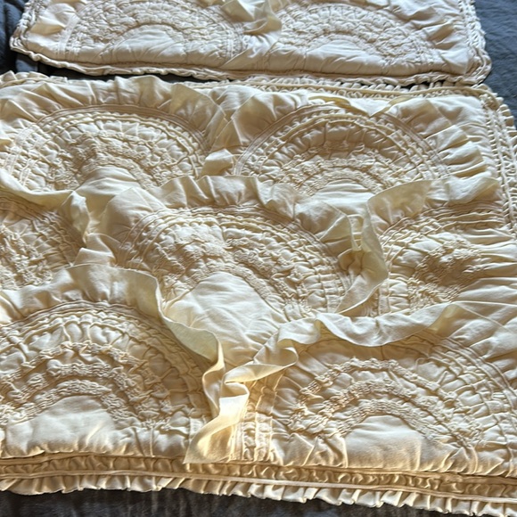 2 Anthropologie standard ruffle “Rivulet” shams in a creamy pale yellow color. - Picture 13 of 16